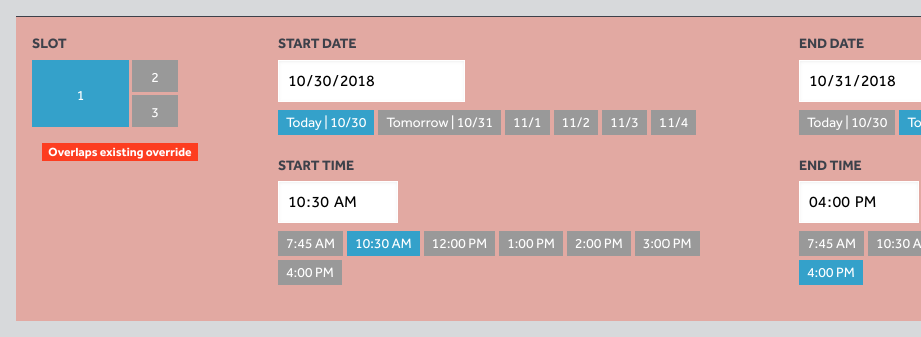 Overrides slot/time error