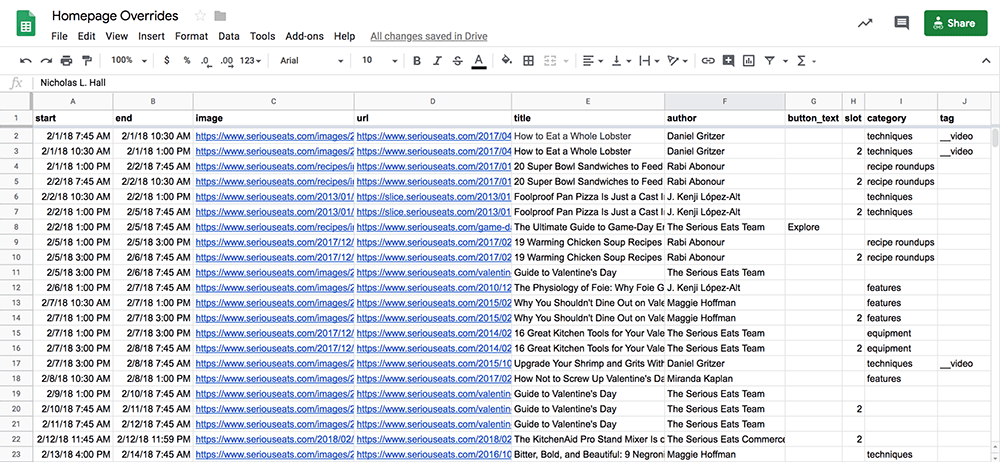 Old overrides spreadsheet